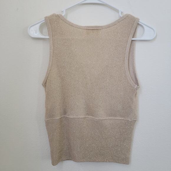 Vintage 00s Cache Gold Shimmer V-Neck‎ Sleeveless Medium Cami Top Glam Faux Wrap - Picture 6 of 7